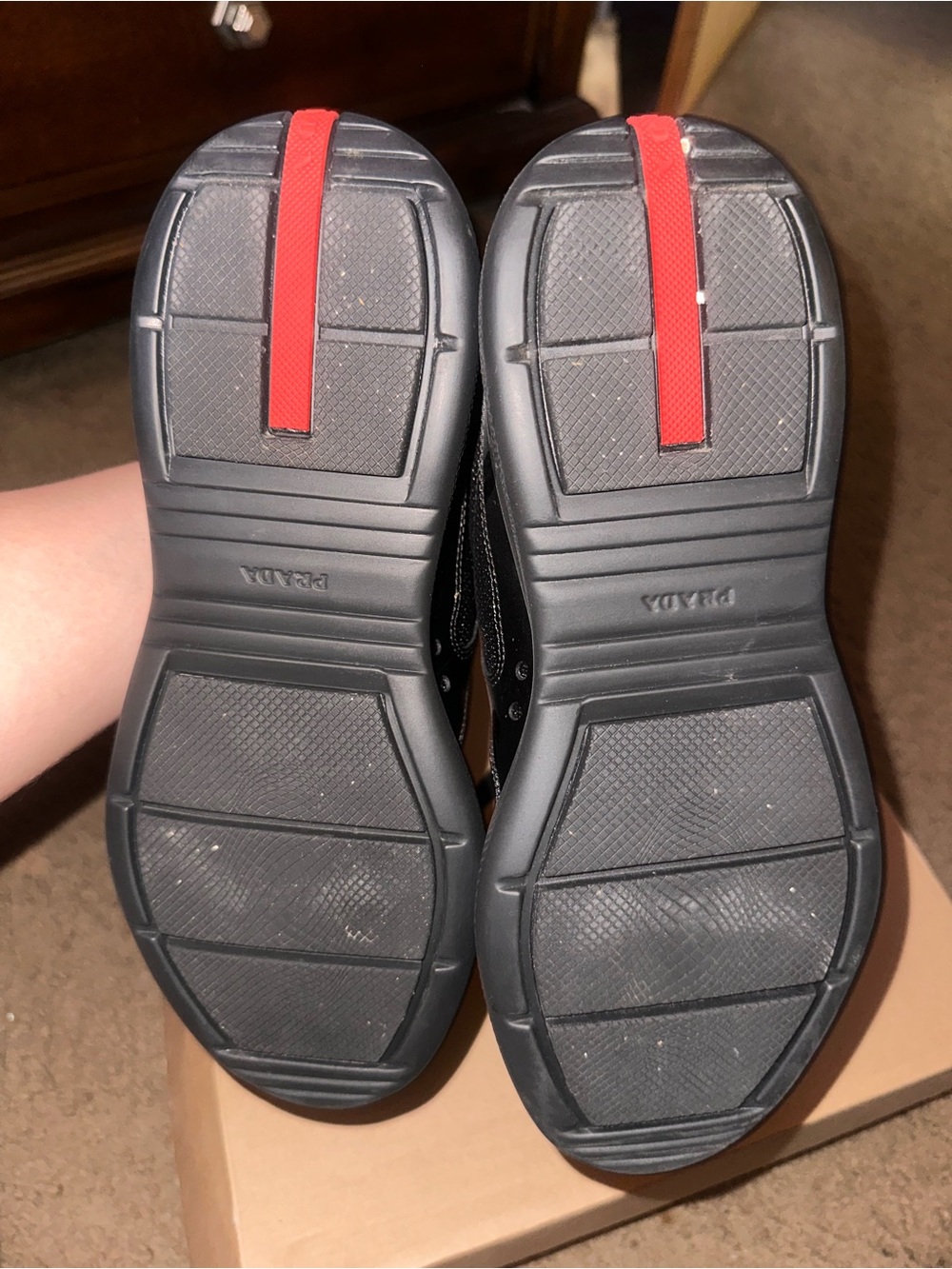 Prada Black Low-Top Sneakers with Red Logo Trim - Picture 5 of 5